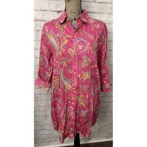 Lauren‎ Ralph Lauren Med Pink Paisley Floral Button Down Pajama Gown Sleep Shirt